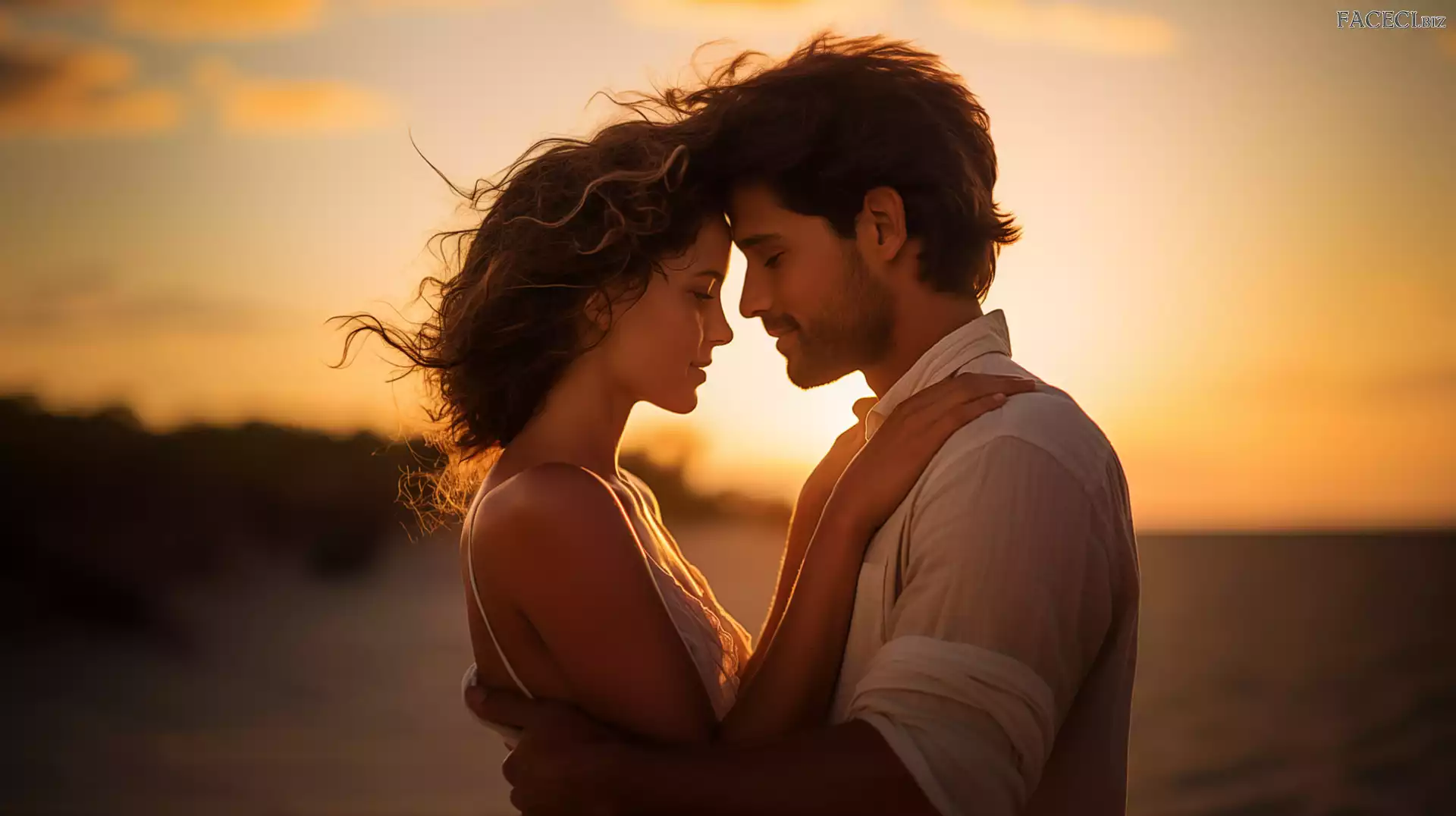 Kobieta, Mężczyzna, Zachód słońca, Przytuleni